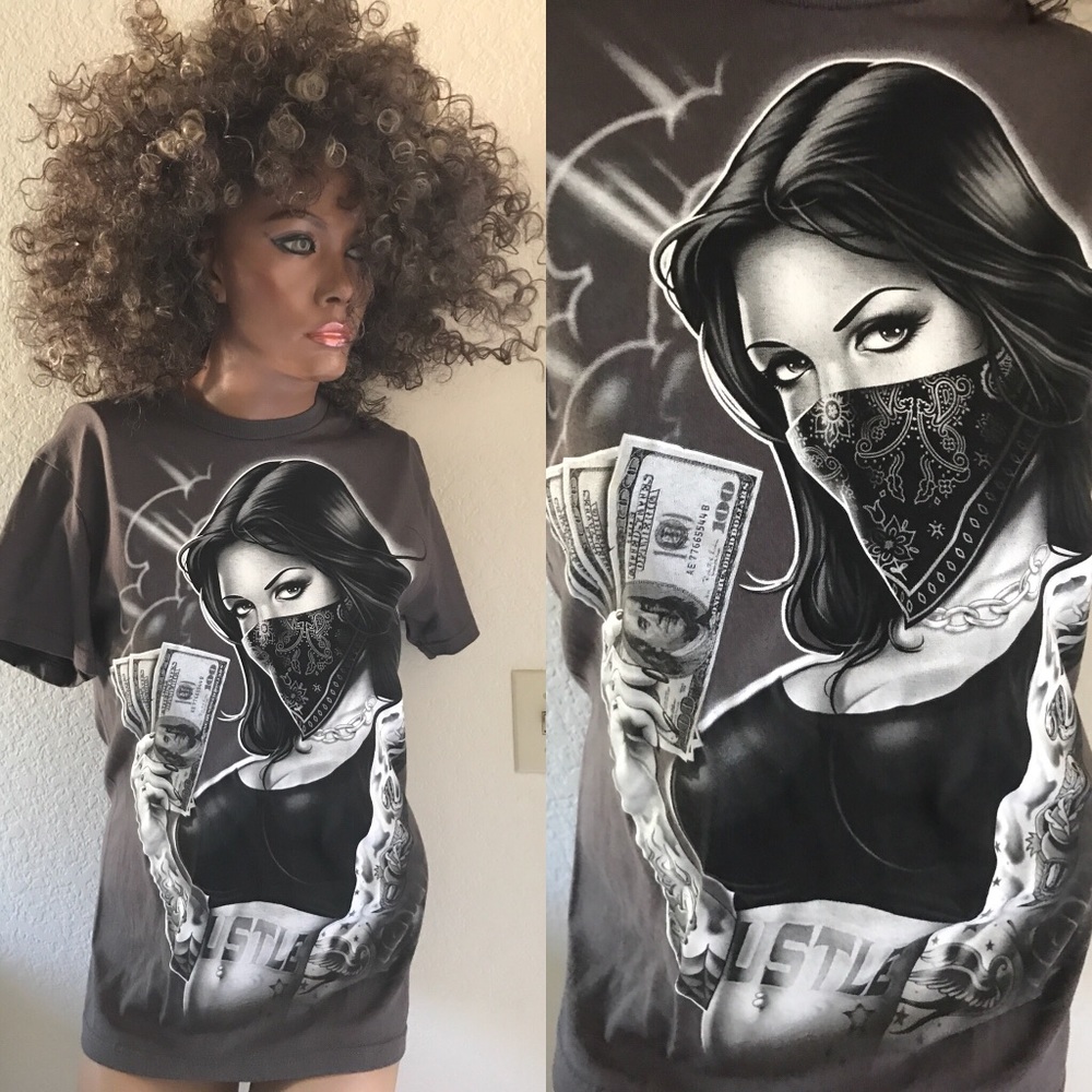 Cool TATTOOED WOMAN Print Y2K Tee Shirt Small